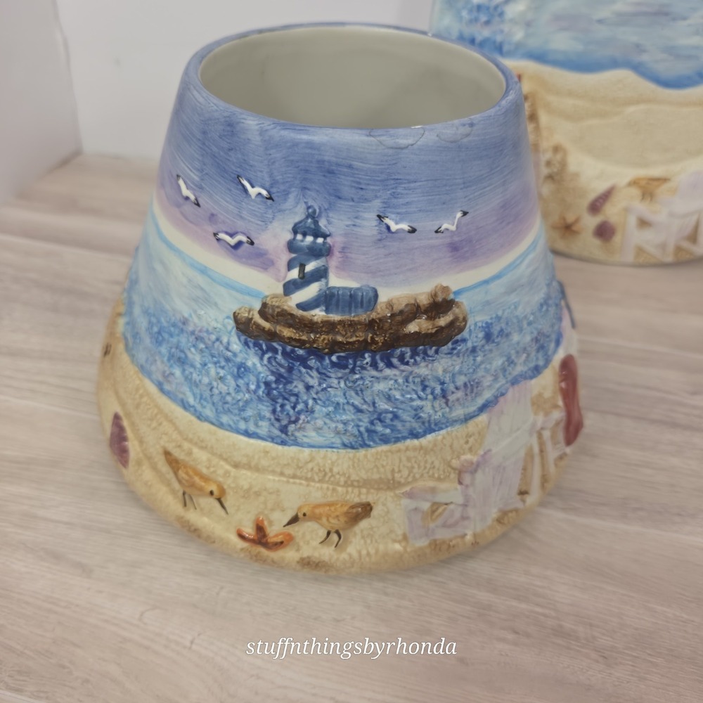 Yankee Candle Lighthouse Sandcastle Beach Ceramic LG Jar Topper Shade With Plate - Picture 4 of 10